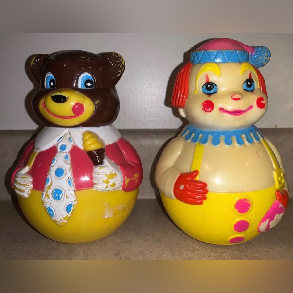 The First‎ Years Jingle Teddy Bear And Clown Rolly Polly 1972 Vintage Toy